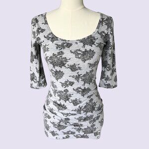 Vintage Grey Floral Mini Dress With Bow Back Cutout